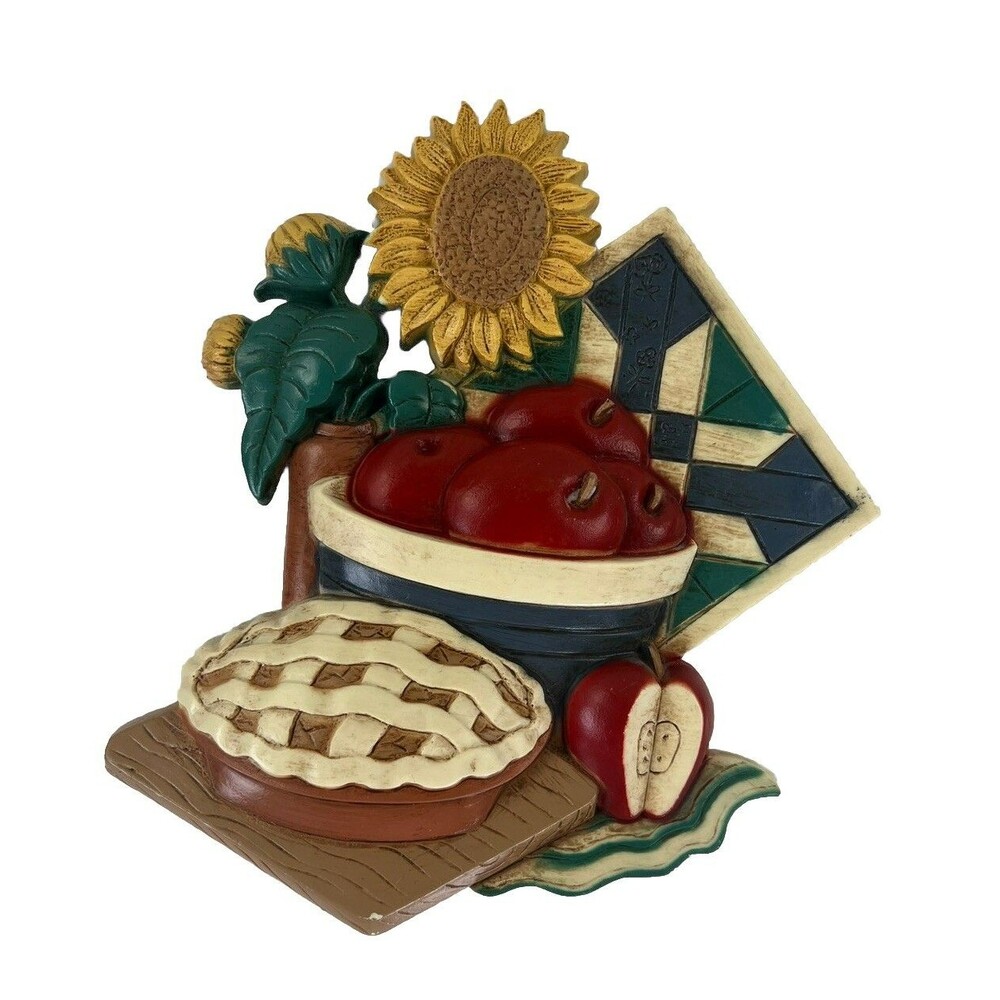 Vintage MCM Apple Pie Sunflower Wall Hanging Burwood Product Plastic Kitsch USED
